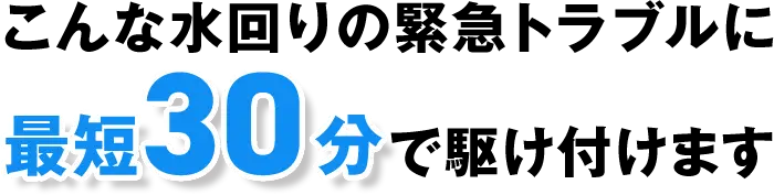 こんな水回りの緊急トラブルに 最短30分で駆け付けます
